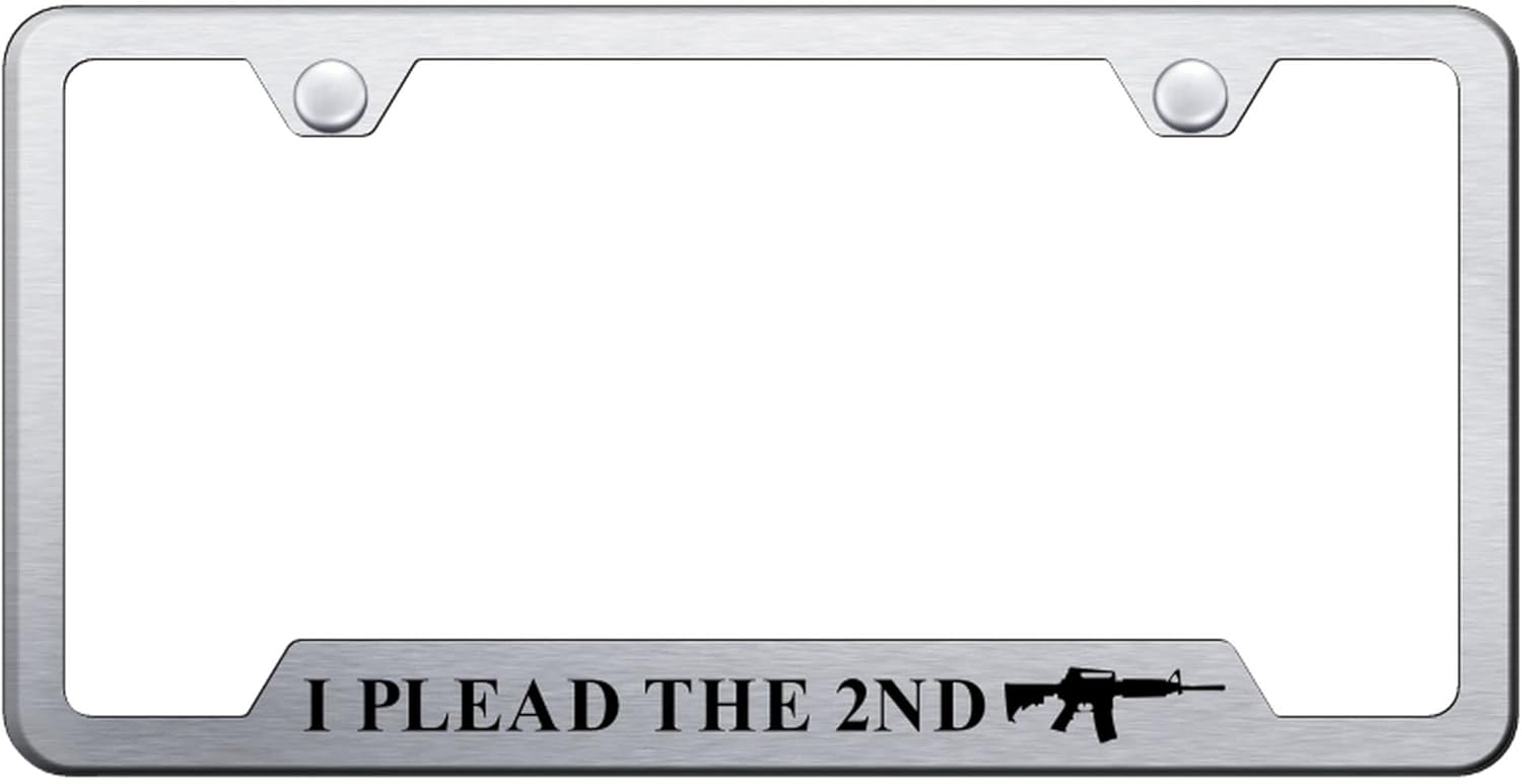 Au-TOMOTIVE GOLD Laser Etched Logo Cut-Out License Plate Frame for I Plead The Second (Brushed Chrome)