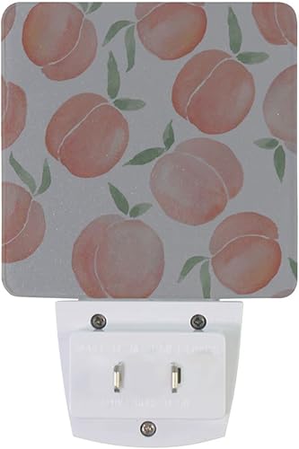 Miniatura 2 de susiyo Luces nocturnas de acuarela melocotones de frutas enchufables, paquete de 2 luces LED con sensor de anochecer a amanecer, decoración de pared
