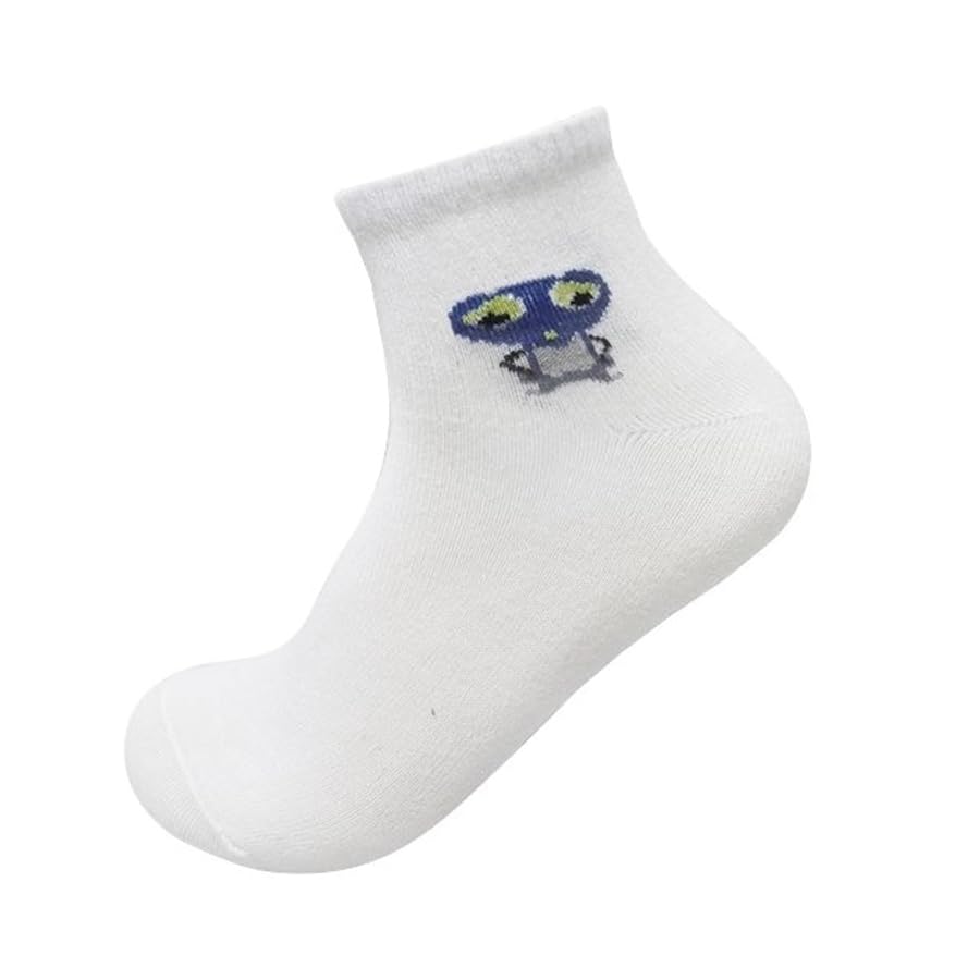White Flower Cotton Ankle Socks Printed Shape for Boys-White-6Year