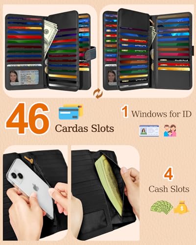 Bistup 【46 Slots Credit Card Holder for Women Ladies Female Teen Girls Rfid Genuine Leather Cardholder Large Capacity Size Big Billfold Wallets Boho Cute Girly Aesthetic Print Unique3