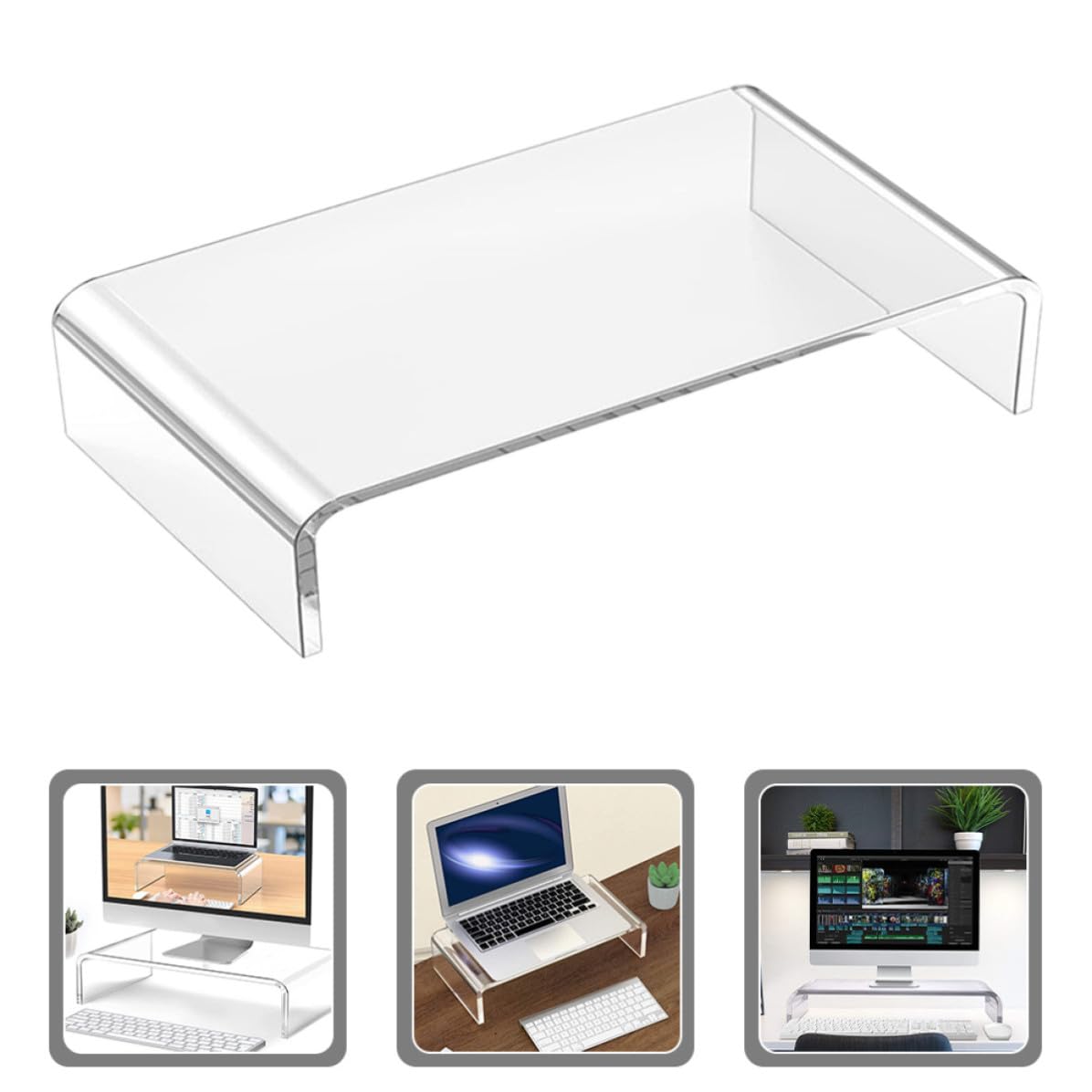 Acrílico Soporte Elevador de Monitor Base Transparente, para Escritorio