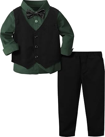 A&J DESIGN Toddler Boy Formal Suit 4pcs Vest, Shirt, Pants, Bow Tie 12M-5T