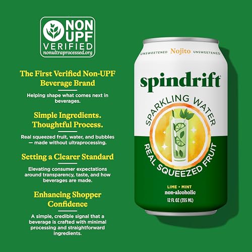 Image of Spindrift Sparkling Water, Nojito Flavored, Made with Real Squeezed Fruit, 12 Fl Oz Cans, Pack of 24 (Only 4 Calories per Can)