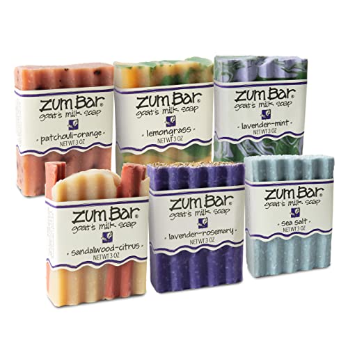 Zum Bar Goats Milk Soap Fresh Blends Sea Salt Sandalwood Citrus Lemongrass Patchouli Orange Lavender Rosemary Lavender Mint 3 oz 6 Pack