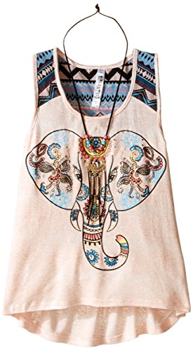 Beautees Girls' Sleeveless Tank Top with Screen Print and Necklace