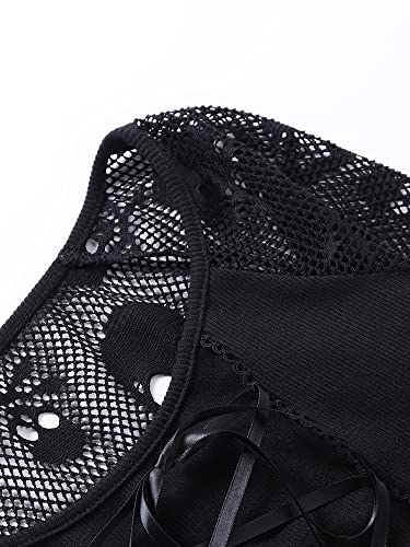 TSMNZMU Womens Summer Gothic Crop Tops Punk Skull Mesh Short Sleeve T-Shirt Crewneck Grunge Alt Shirt for Emo Gir3