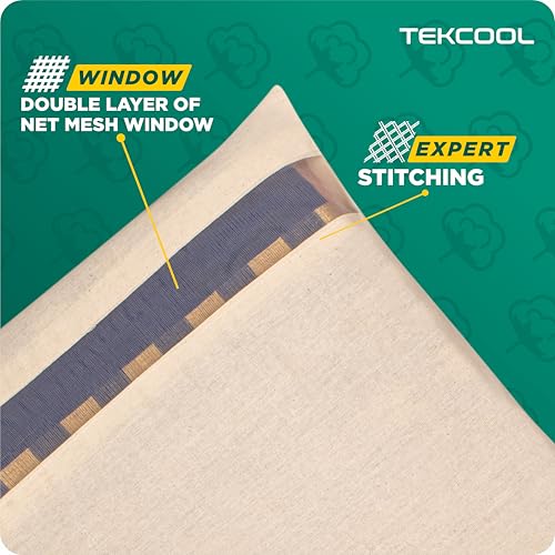 Image of TEKCOOL Cotton Saree Bags /Covers For Storage Set Of - 12 Big Size Single (16 X 14 Inches) With Zip Closure For Clothes Bags And Wardrobe Organizer With Transparent Mesh Window, Beige