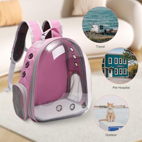 Vivicreate Large Cat Backpack Carrier for Travel and Hiking Transparent Pet Bubble Backpack for Cats up to 20lbs with Ventilation and Padded Straps Mochila para Gatos transportadora mascotas (Pink) - Image 4