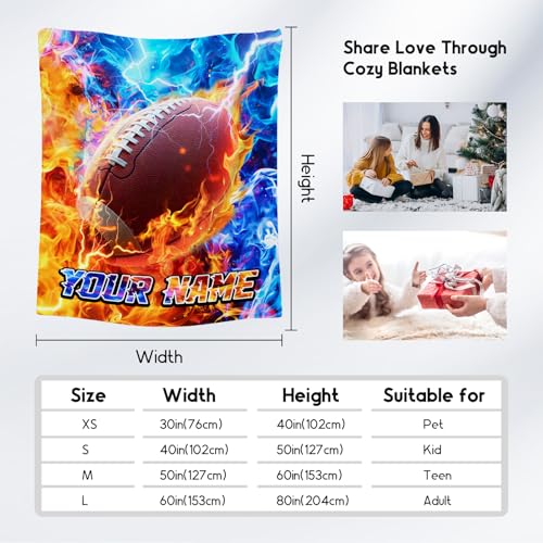 Football Blanket Personalized Sports Blankets Gifts for Boys Adults - Flannel Soft Throws for Team 4 Sizes