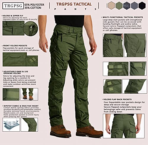 Trgpsg Men's Tactical Pants, Camo Hiking Pants, Military Ripstop Cargo Pants, Multi-Pocket Casual Work Pants Wg3F Armygreen 32 #TOP4