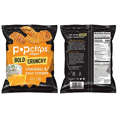Popchips Ridges Potato Chips Variety Pack, Single Serve 0.8 Ounce Bags (Pack Of 30) 3 Flavors: 12 Tangy Bbq, 12 Cheddar & Sour Cream, 6 Buffalo Ranch, 3 Flavor Variety Pack #TOP3