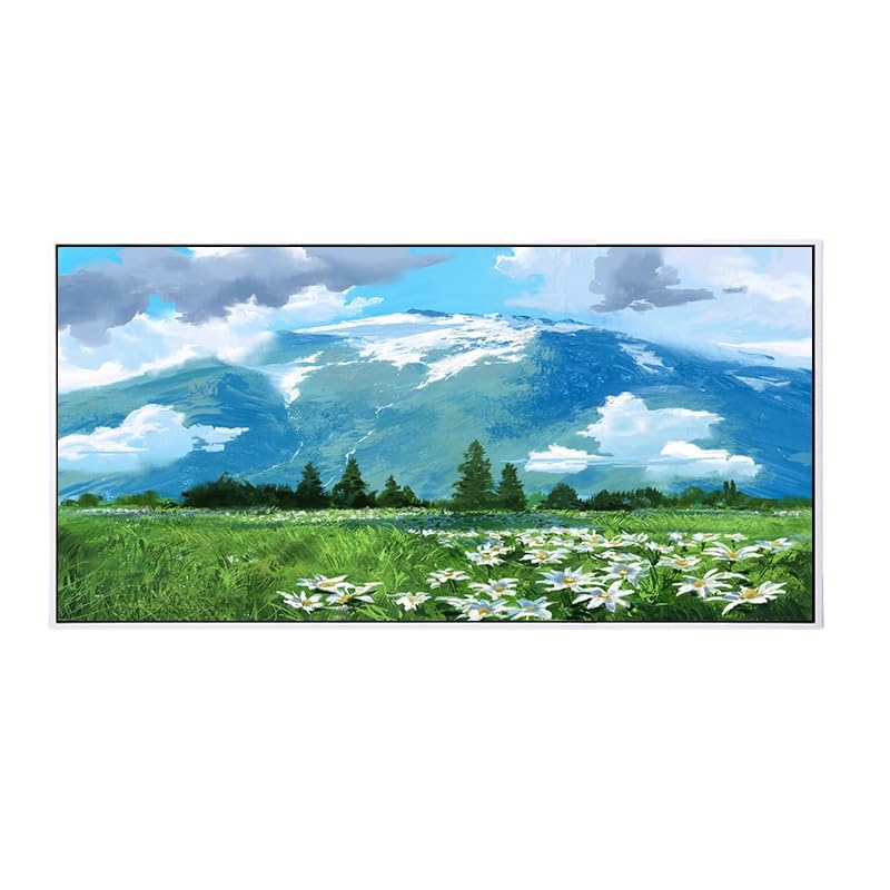 LCDIUDIU Green Flowers Fields Trees Mountains Landscape Modern Large No Frame Original Hand Painted Oil Paintings On Canvas Wall Art For Living Room Bedroom Office Home Decor 150X300Cm(60X120Inch)