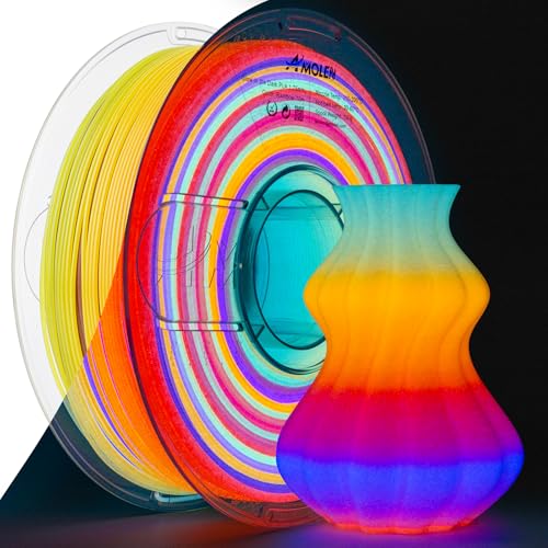 Image of AMOLEN 3D PLA Glow in The Dark Filament 1.75mm, Glow Rainbow 10M Purple, Red, Orange, Blue, 3D Printing PLA Filament 1.75mm, Best with UV Lamps, 1KG Spool (2.2lbs), Dimensional Accuracy + /- 0.02 mm