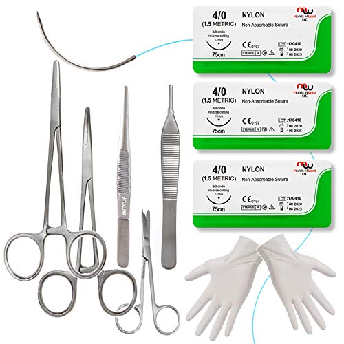 4-0 Sterile Sutures Thread with Needle Plus Training Tools - Outdoor Camping Emergency Survival Demo; First Aid Field Emergency Practice; MD, RN, Vet Practice; Clinical Teaching Gear; Stitching Set