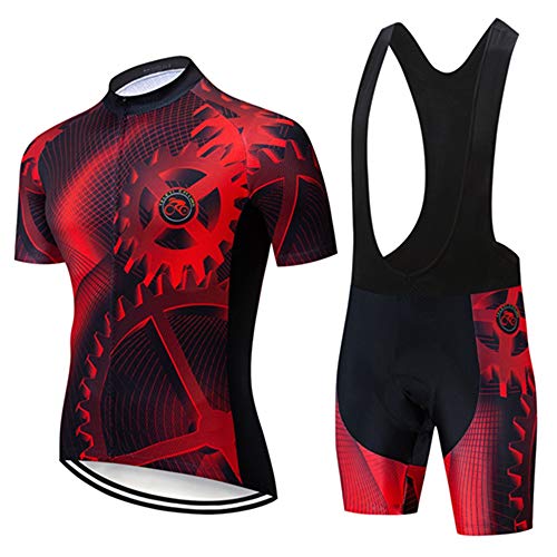 Shenshan Men's Summer Short Sleeve Cycling Set MTB Bike Clothing Bicycle Jerseys Bib Shorts Suit Gear Red 4XL