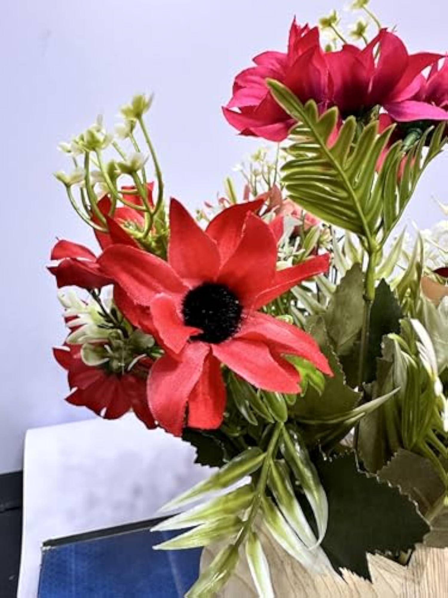 Wooden Pot with Multi-Design Dry Artificial Flowers, Elegant Décor Gift