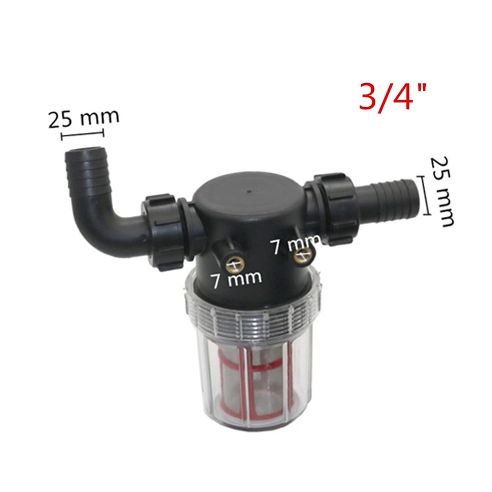 Kit de conectores conjuntos de manguera 50 Malla Filtro de flujo grande 20 mm, 25 mm Barb Riego Agrícola Drenaje Sanitario Filtro visible Tubería de riego de césped Pre-Filtro (Color : 3I4 Inch)
