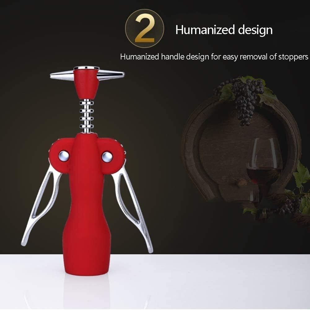 Wine Bottle Opener, Multifunctional Red Wine Bottle Opener, Home Hotel Business Zinc Alloy Wine Bottle Opener Red Manual Wing Bottle Opener
