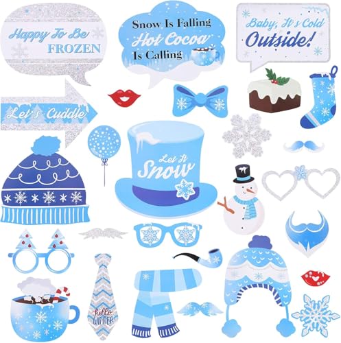 27 Pieces Snowflake Photo Booth Props Kit, Holiday...