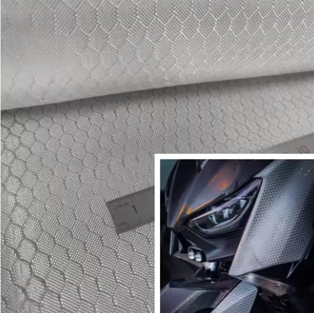 240gsm 2x2 Football Honeycomb Pattern Fabric Glass Carbon Blend Plating Silver Fabric， 40" inch / 100cm Width Lengh. (White, 1m x 4m)