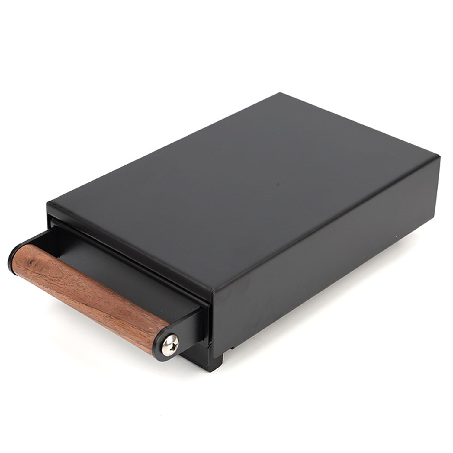 knock box aus Edelstahl mit Holzgriff, Siebträger Abklopfbehälter Schublade (Schwarz)