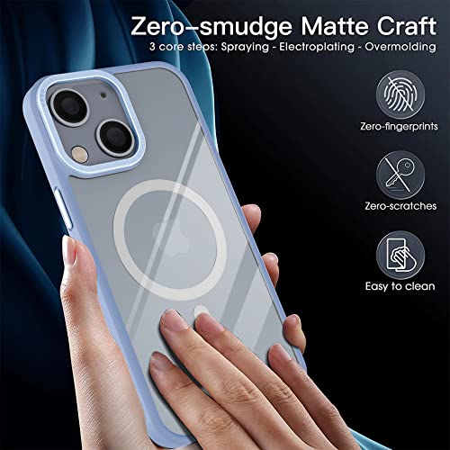 Image of Vaku Luxos Clear Armor MagPro for iPhone 14 Cover Case, Shockproof, Scratch Resistant, Slim, Thin, Military-Grade Metal Ring Camera Protection, Compatible with MagSafe Back Cover - Sierra Blue