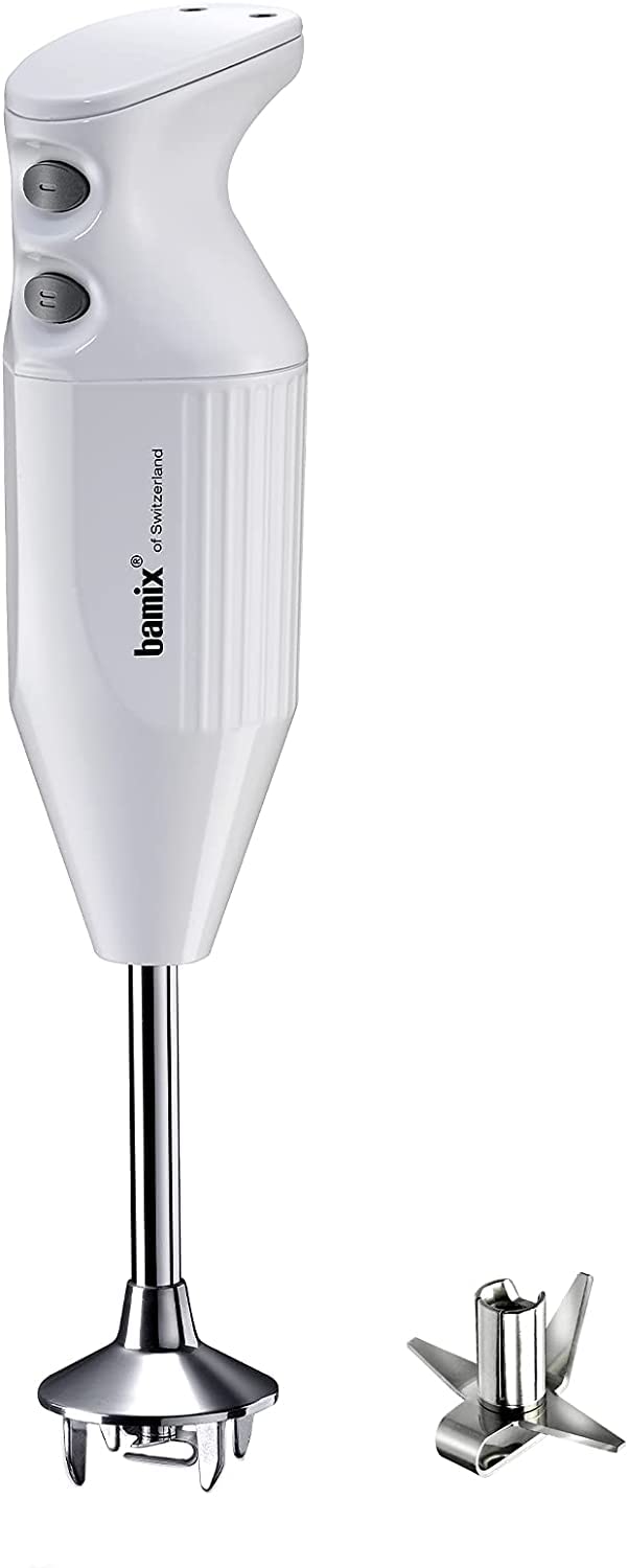 ONE Stick Blender Set with multi-purpose stainless steel blade, 160 Watts, 2 Speeds, Made in Switzerland, White