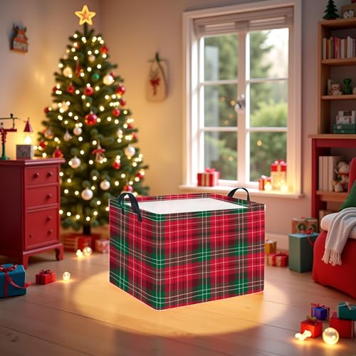 Image of Rectangular Christmas Basket Cute Baby Storage Bin Organizer Box Christmas Room Decor for Christmas Parties(Checkered)