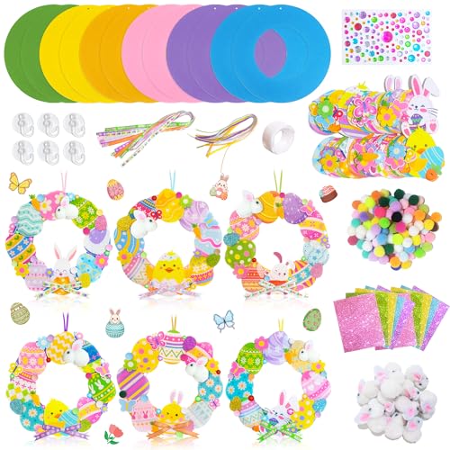 12 Set Easter Wreath Craft Kits, Easter Wreath Signs Decorations DIY Easter Bunny Wreaths for Easter Crafts Easter Party Decorations