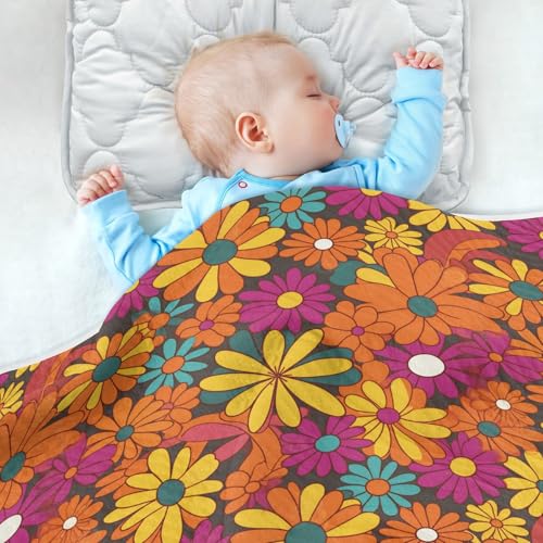 Image of Toddler Blanket for Baby Boy and Girl Soft Warm Swaddle Blanket for Toddler and Infant 30X40in Colorful Floral Pattern Groovy Flowers