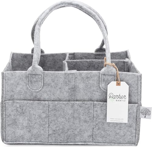 Parker Baby Diaper Caddy – Nursery Storage Bin and Car Organizer for Diapers and Baby Wipes (Gray, Regular)