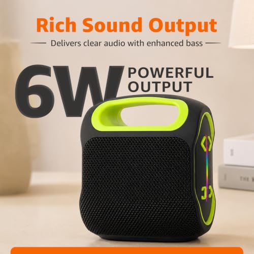 Image of Amazon Basics 6W Portable Bluetooth Speaker with RGB Light, Up to 6 Hours Playtime, Wireless Speaker with Bass, Bluetooth 5.4, 57mm Driver, USB & TF Card, Compact Speaker for Travel & Home, Black