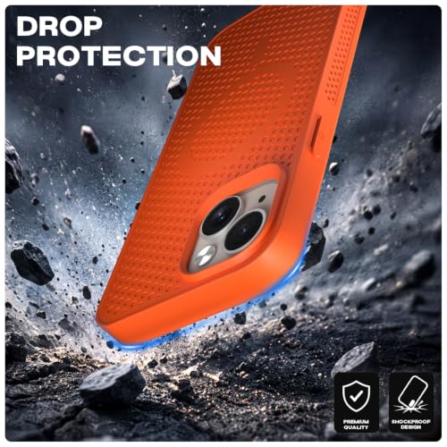 Image of Pikkme Back Cover for iPhone 15 Plus | Honeycomb Cooling Design | Silicone Heat Dissipation | Mag-Safe Compatible | Shockproof Camera Protection Bumper Case (Orange)