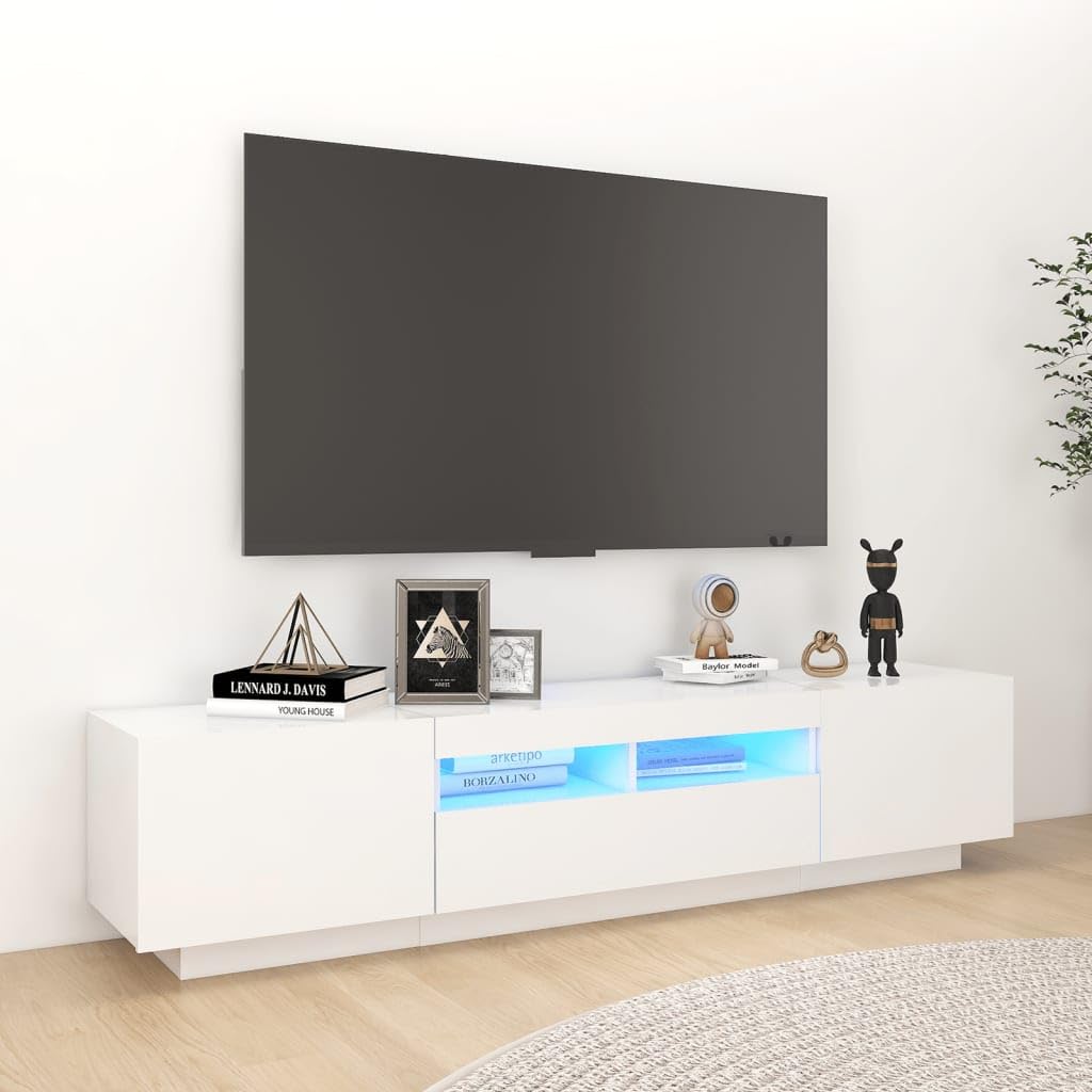 vidaXL Mueble para TV con Luces LED Soporte Mobiliario Aparador Estante Salón Sala de Estar Dormitorio Decoración Blanco 180x35x40 cm