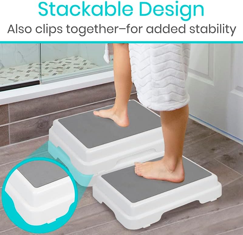 Vive Bath Step Stool (4.5") - Slip Resistant, Stackable, Indoor/Outdoor - Safety Stepping Stool Bathroom Aid for Handicap, Elderly, Seniors, Bathtub, High Beds, Kitchens - Nonslip, Hands Free (2)
