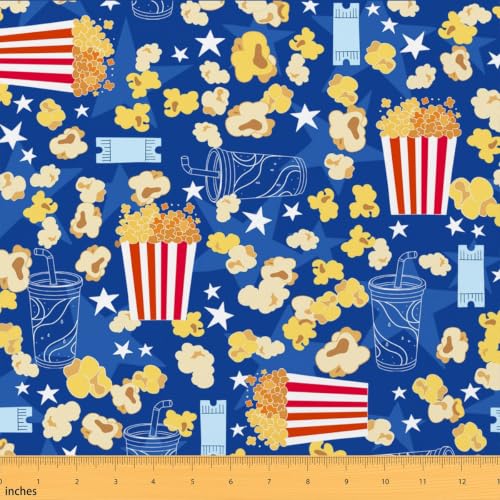 Popcorn Fabric by The Yard Movie Theme Delicious Snacks Fabric for Chairs Home Theater Decoration DIY Gifts Home Decor Shining Stars Film Themed Fabric for Kids Boys Girls,2 Yards
