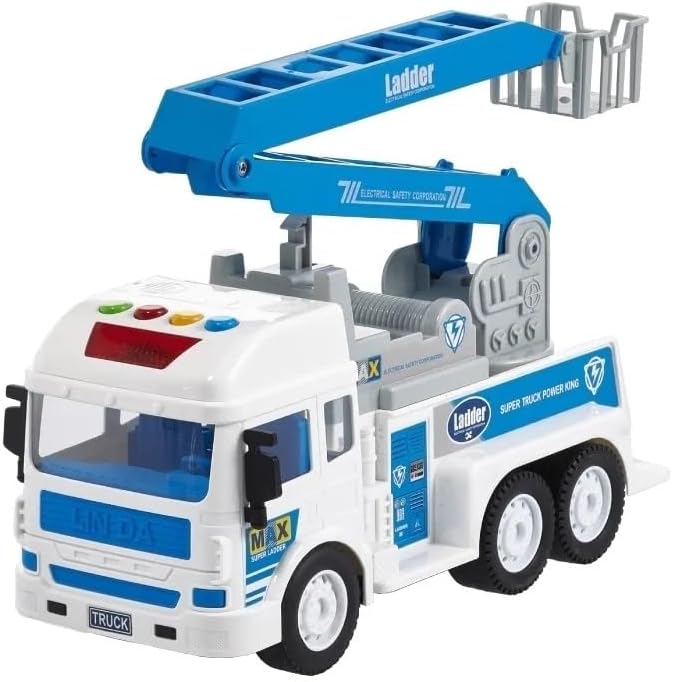 N2K2 ENTERPRISE Friction Powered Electric Safety Truck with Light& Sound, Emergency Ladder Truck Toy, Pull Back Vehicle Toys for 3+ Years Kids, Boys, Girls (Multicolor)