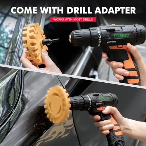 Image of FOSHIO Eraser Wheel for Drill, Decal Remover Wheel with Adapter, Razor Blade Scraper with 10pcs Plastic Razor Blades, Rubber Tool Kit for Remove Vinyl, Decal, Adhesive, Residue, Tape (Style 1)