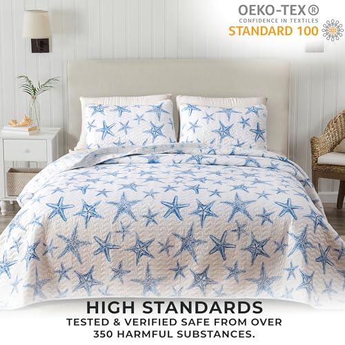 Great Bay Home Coastal Quilt Set - 2-Piece Twin/Twin XL Size Nautical Bedding Set - Lightweight, All-Season, Reversible Starfish Bedspread (Blue) - Image 5