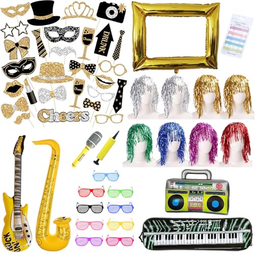 75 Stück Party Deko Fotobox Accessoires,Aufblasbar Musik Party...