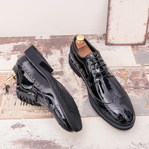 Image of Men's Sparkle Patent Leather Brogue Wingtip Lace Up Dress Oxford Shoes Tuxedo Modern Round Toe Slip On Derby Shoes for Wedding Evening Party