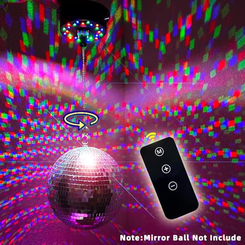 Image of Remote Control 5 RPM-9 RPM Adjustable Mirror Ball Rotating Motor with 24 RGB Led Light for 4 6 8 12 inch Disco Balls (Not Include) for Party Decoration DJs Bands Pubs (USB /Battery Powered)