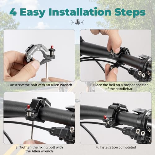 Image of ROCKBROS Bike Bells Hidden MTB Bells Bicycle Bells for 22.2mm Handlebars, More Than 100dB, Clear & Long Sound Ringer, Mountain Bike, Scooter, Youth Bike, Black | Three Colors Bicycle Bells to Match Clear & Long Sound Ringer, Mountain Bike, Scooter, Youth Bike for Adults and Kids