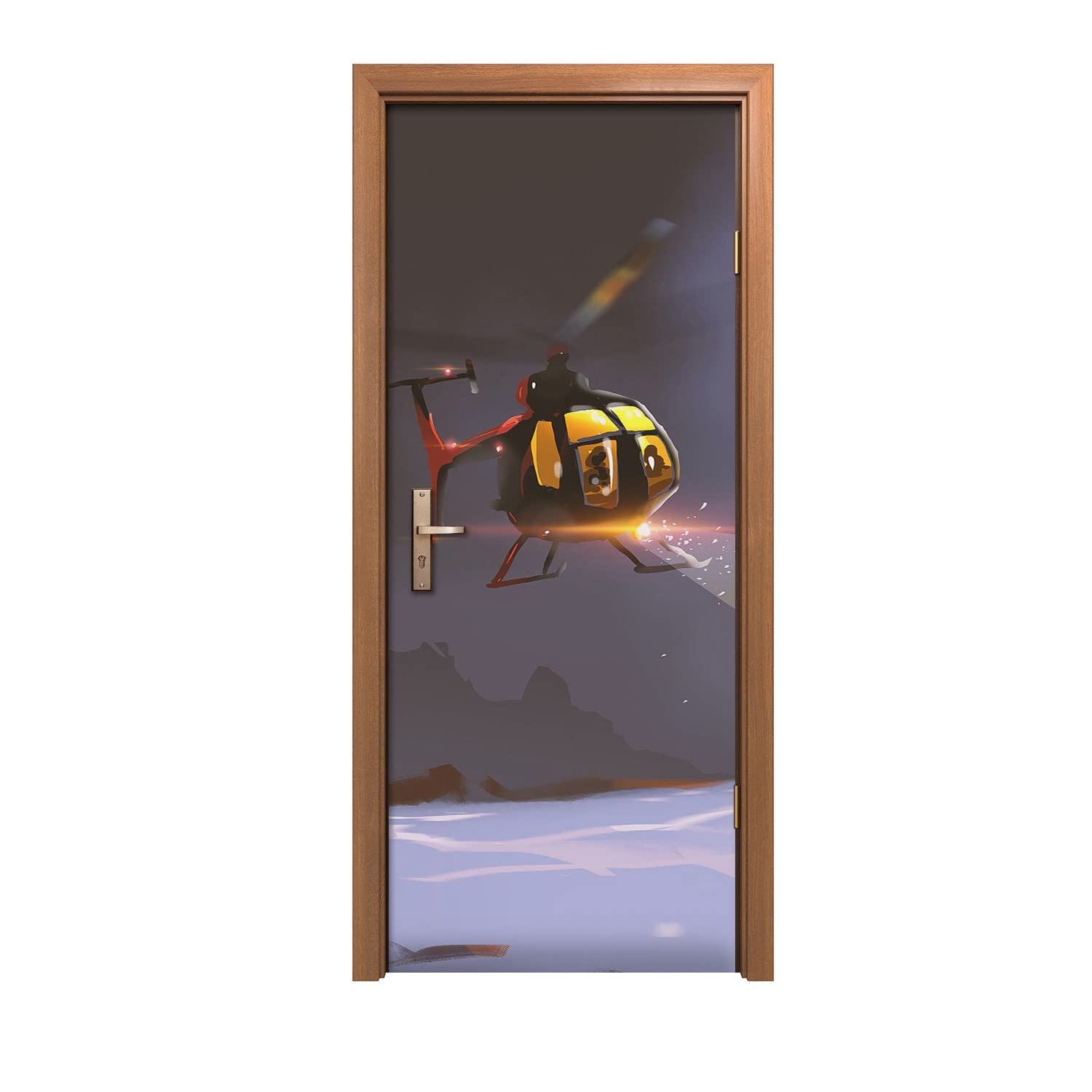 Autocollant de porte hélicoptère de neige 90x200 cm pour décoration murale trompe l'œil