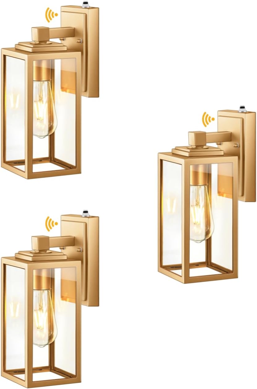 VIANIS Gold Outdoor Wall Light Dusk to Dawn Sensor, Exterior Wall Mount Sconces Lanterns Fixture for House, Golden Waterproof Aluminum Outside Wall Lamps for Patio, Porch Lighting for Garage Entryway
