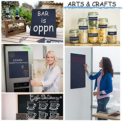 Chalkboard Contact Paper Roll Removable Board Wallpaper 12 x 39 Inch Self Adhesive Chalkboard Decal Sticker with 8 Pieces Chalk Markers and Eraser for Writing Board, Playroom, Take Notes (Black)