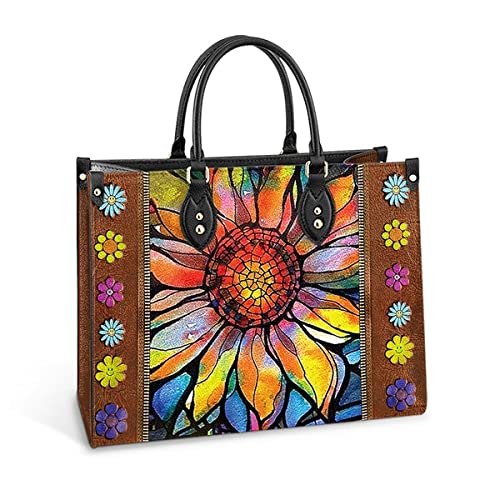 64HYDRO Hippie Sunflower Colorful Women Handbag Shoulder Bag - Travel Work Leather Bag - NNRZ2411023
