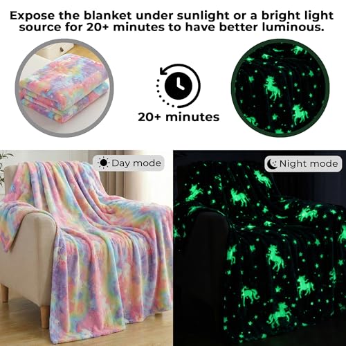 Image of Story@Home Glow Blankets for Kids |Summer Blanket for Kids | Kids Blanket 0-15 Years (200x150CM) Soft Fleece Blanket | Cozy & Warm All-Season Radium Blanket for Boys & Girls-Unicorn Rainbow