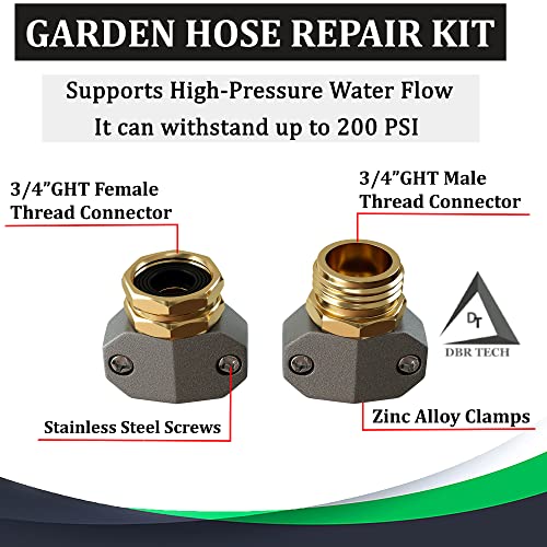 Dbr Tech Garden Hose Repair Kit, Male And Female Solid Aluminum Alloy Connectors, Heavy-Duty Rust Resistant Coupler Supports High Water Pressure Systems, 1 Pack #TOP3