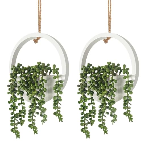 Funvalley Surperfect Hanging Plant Artificial Succulents,2pcs Faux String of Pearls Plants in Pot with 8.3Inch Lanyard for Indoor Outdoor Wall Decor